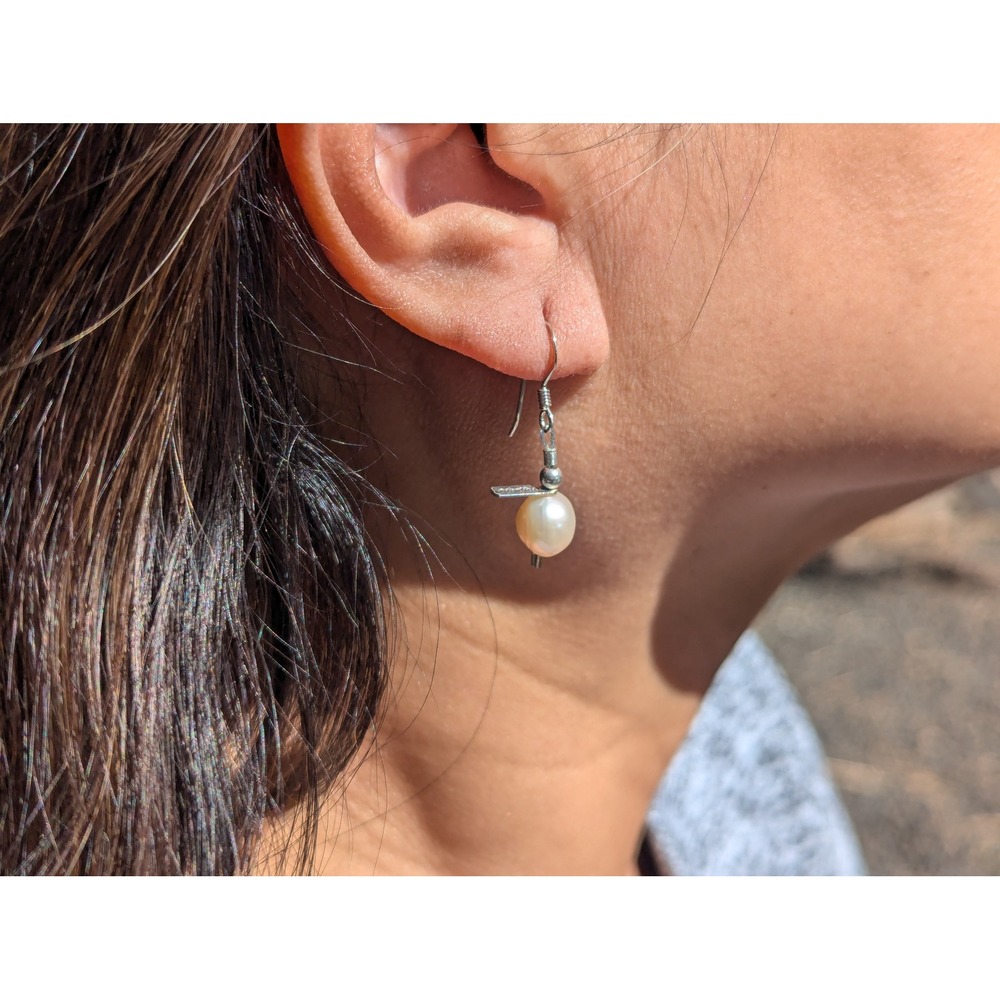 Handcrafted Navajo Native‎ Amercian Handmade Freshwater Pearls Dangle Earrings** - Picture 7 of 11